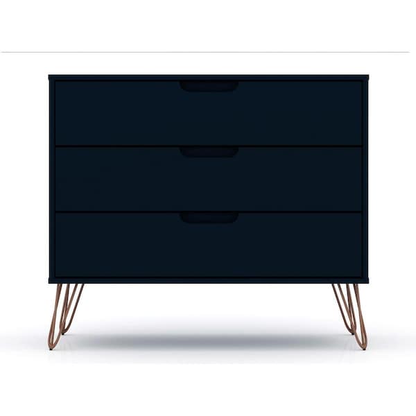 Designed To Furnish Rockefeller Mid-Century-Modern Dresser w/3 Drawers in Midnight Blue, 28.86 x 35.24 x 17.52 in. DE2616289 - main